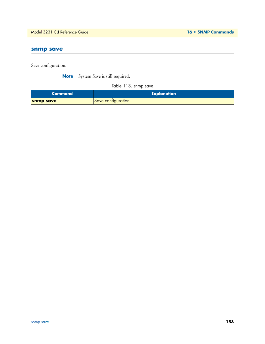 Patton electronic 3231 manual Snmp save, Save conﬁguration 