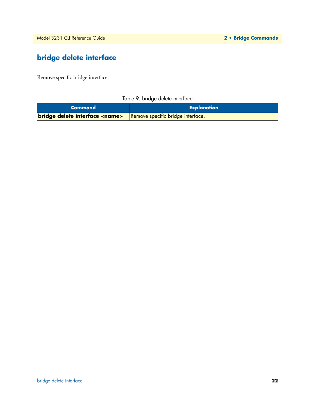 Patton electronic 3231 manual Bridge delete interface, Remove speciﬁc bridge interface 