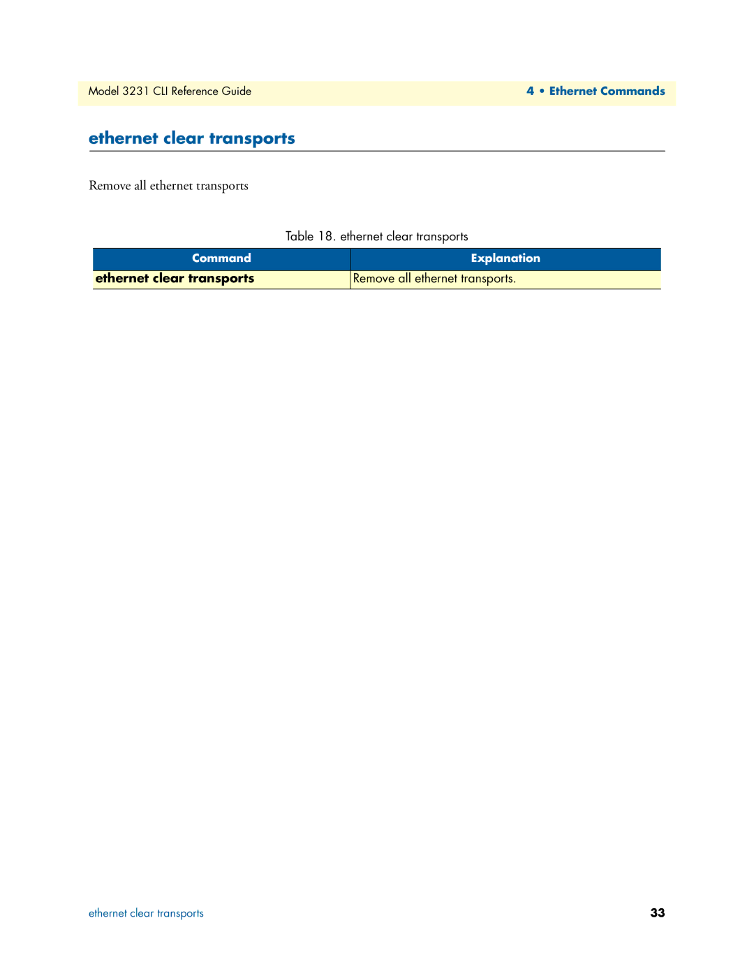 Patton electronic 3231 manual Ethernet clear transports, Remove all ethernet transports 