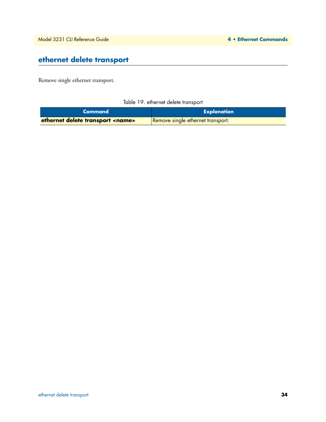 Patton electronic 3231 manual Ethernet delete transport, Remove single ethernet transport 