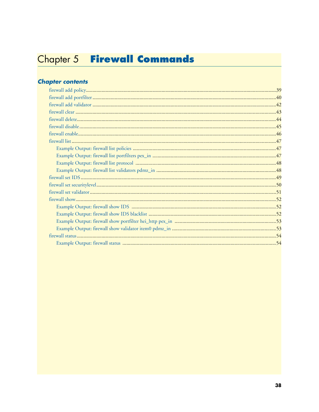 Patton electronic 3231 manual Firewall Commands, Chapter contents 