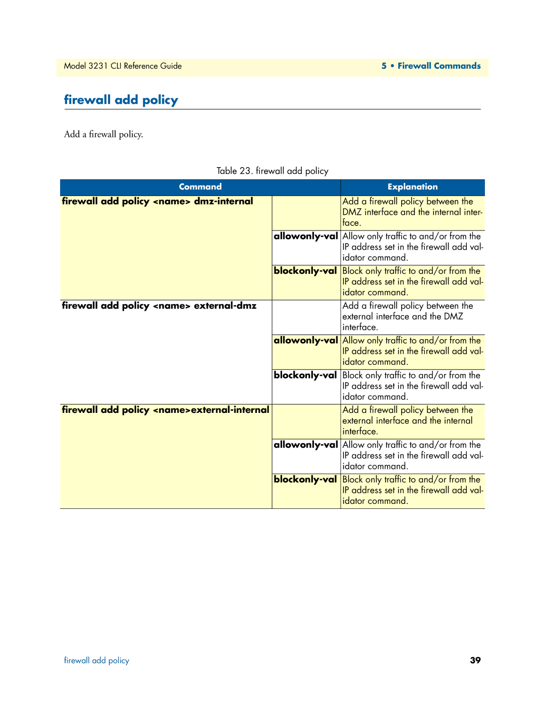 Patton electronic 3231 manual ﬁrewall add policy, Add a ﬁrewall policy 