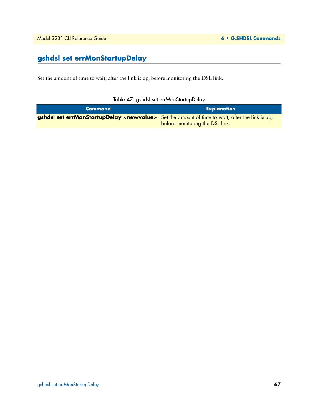 Patton electronic 3231 manual Gshdsl set errMonStartupDelay 