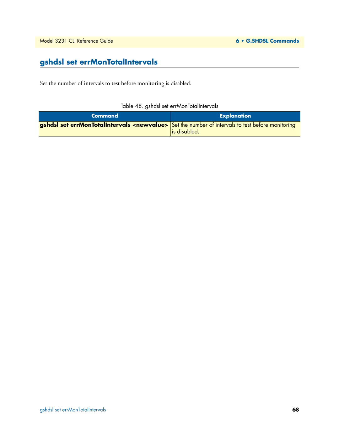 Patton electronic 3231 manual Gshdsl set errMonTotalIntervals newvalue 