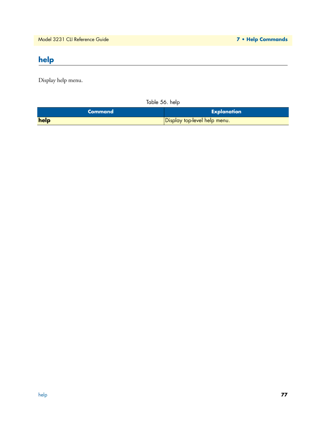 Patton electronic 3231 manual Help, Display help menu 