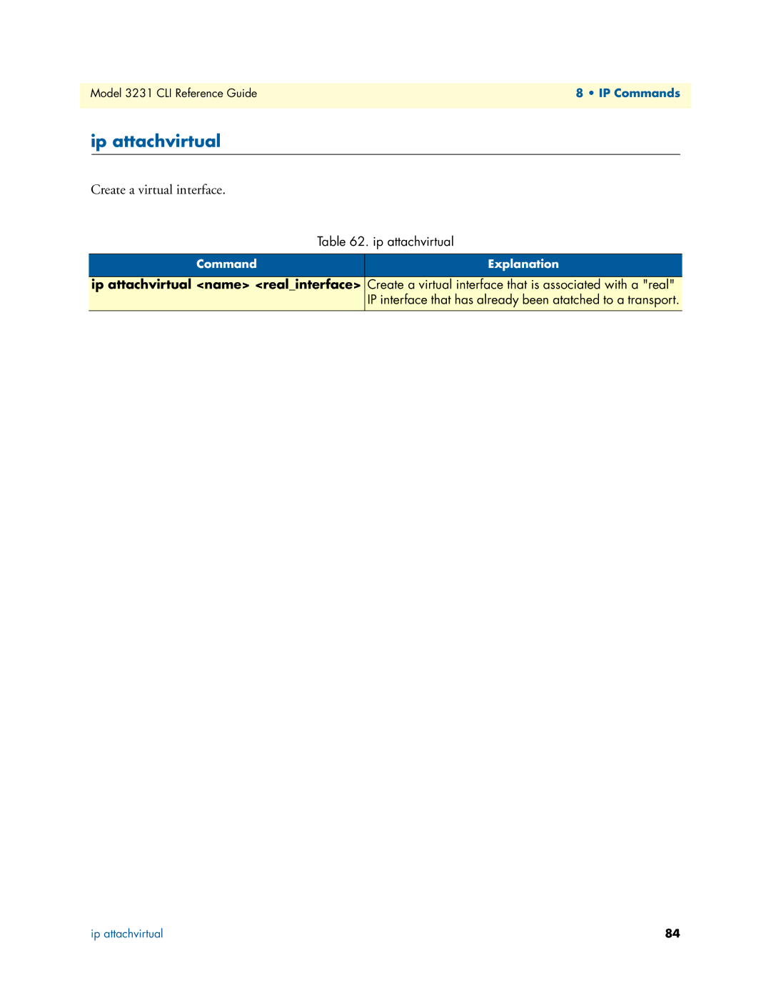 Patton electronic 3231 manual Create a virtual interface, Ip attachvirtual name realinterface 