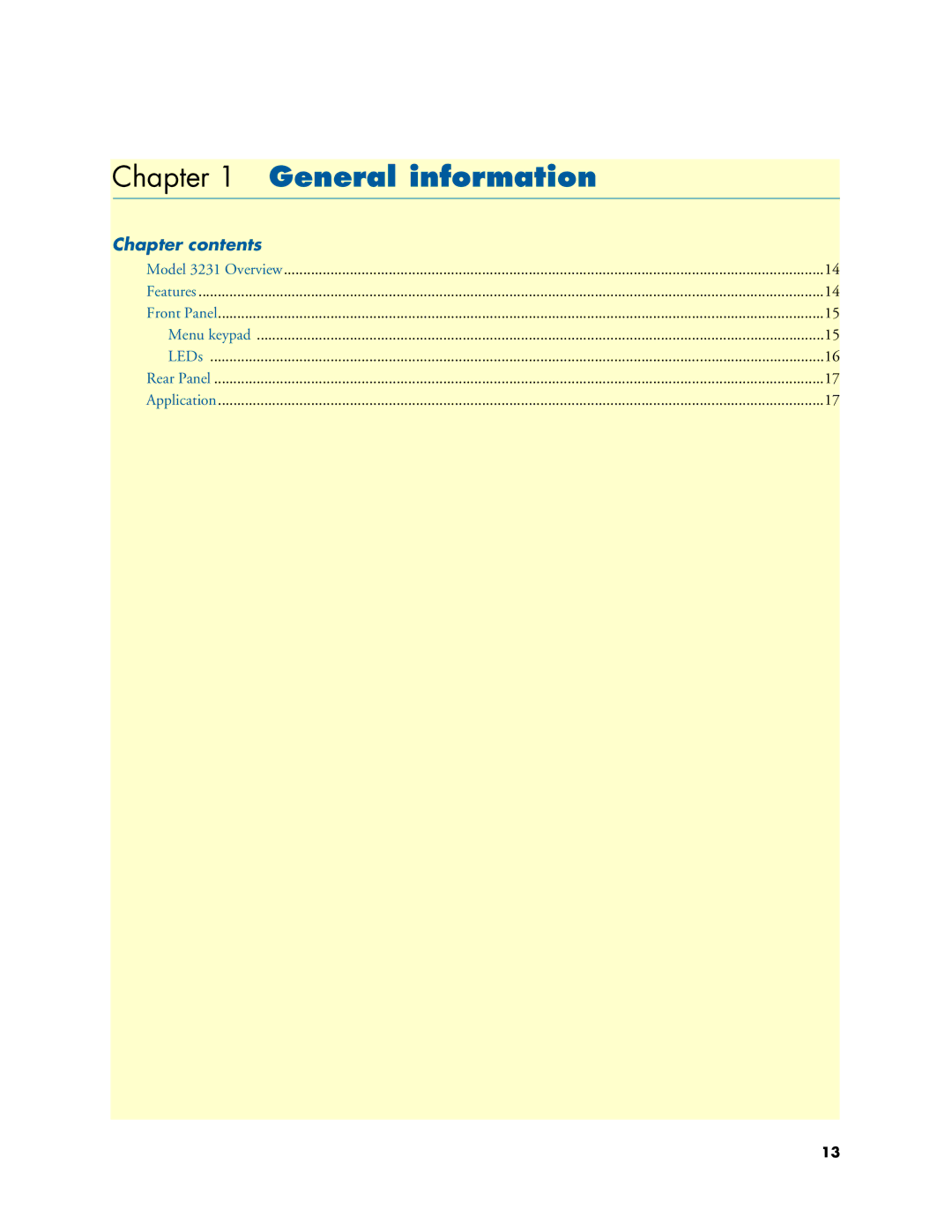 Patton electronic 3231 user manual General information, Chapter contents 