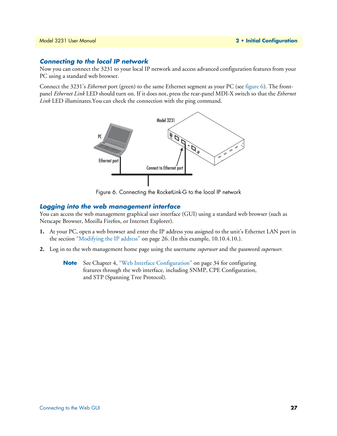 Patton electronic 3231 user manual Connecting to the local IP network, Logging into the web management interface 