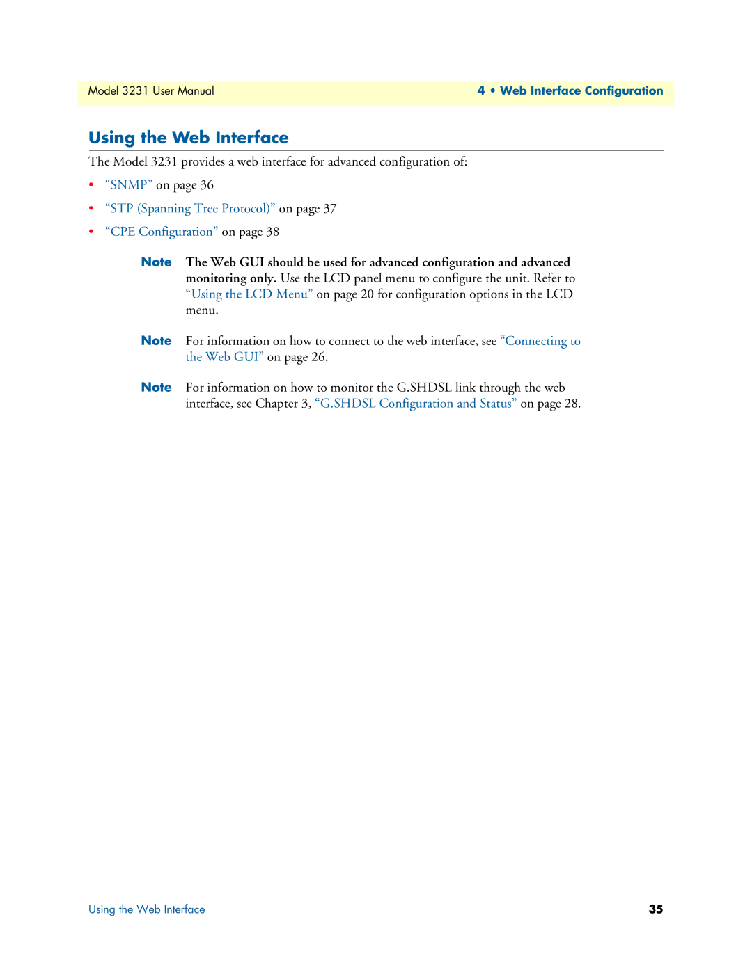 Patton electronic 3231 user manual Using the Web Interface 