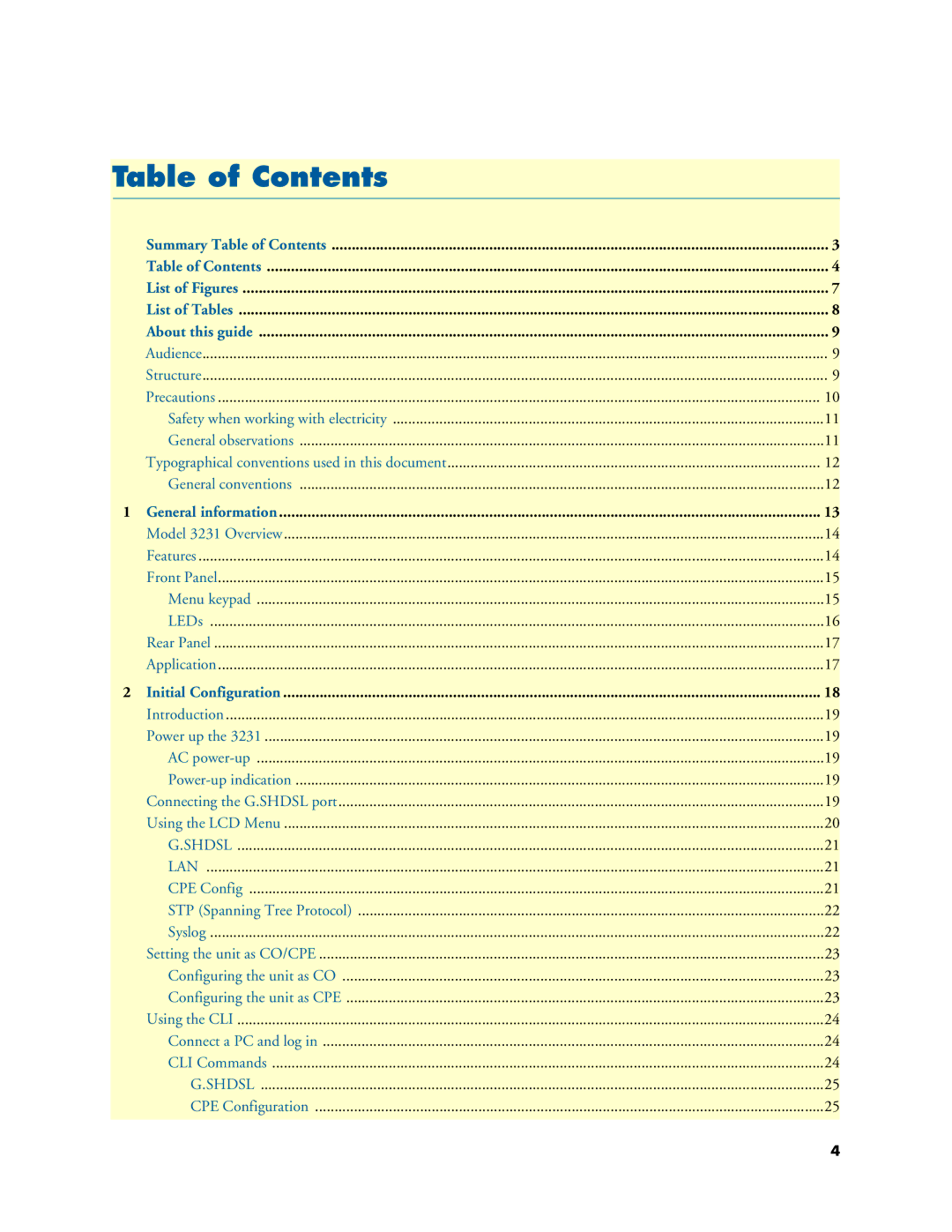 Patton electronic 3231 user manual Table of Contents 