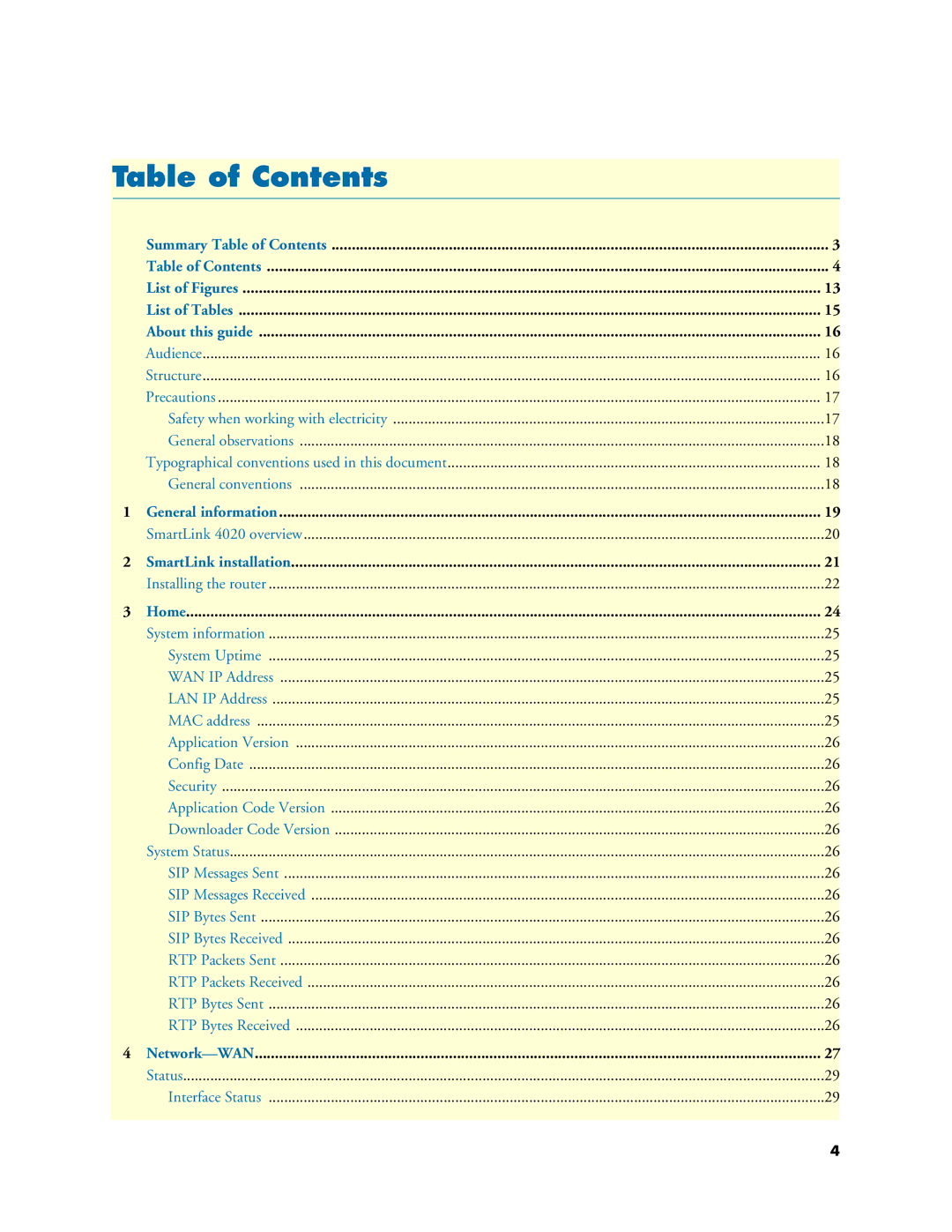 Patton electronic 4020 Series manual Table of Contents 