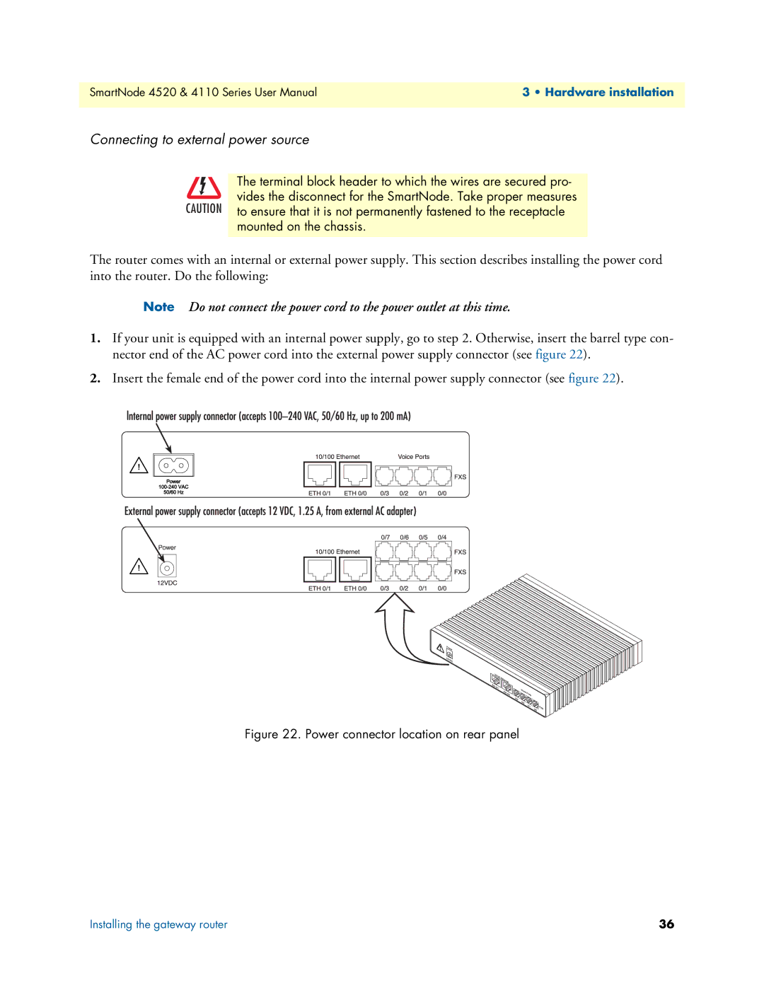 Patton electronic 4110, 4520 user manual Connecting to external power source 