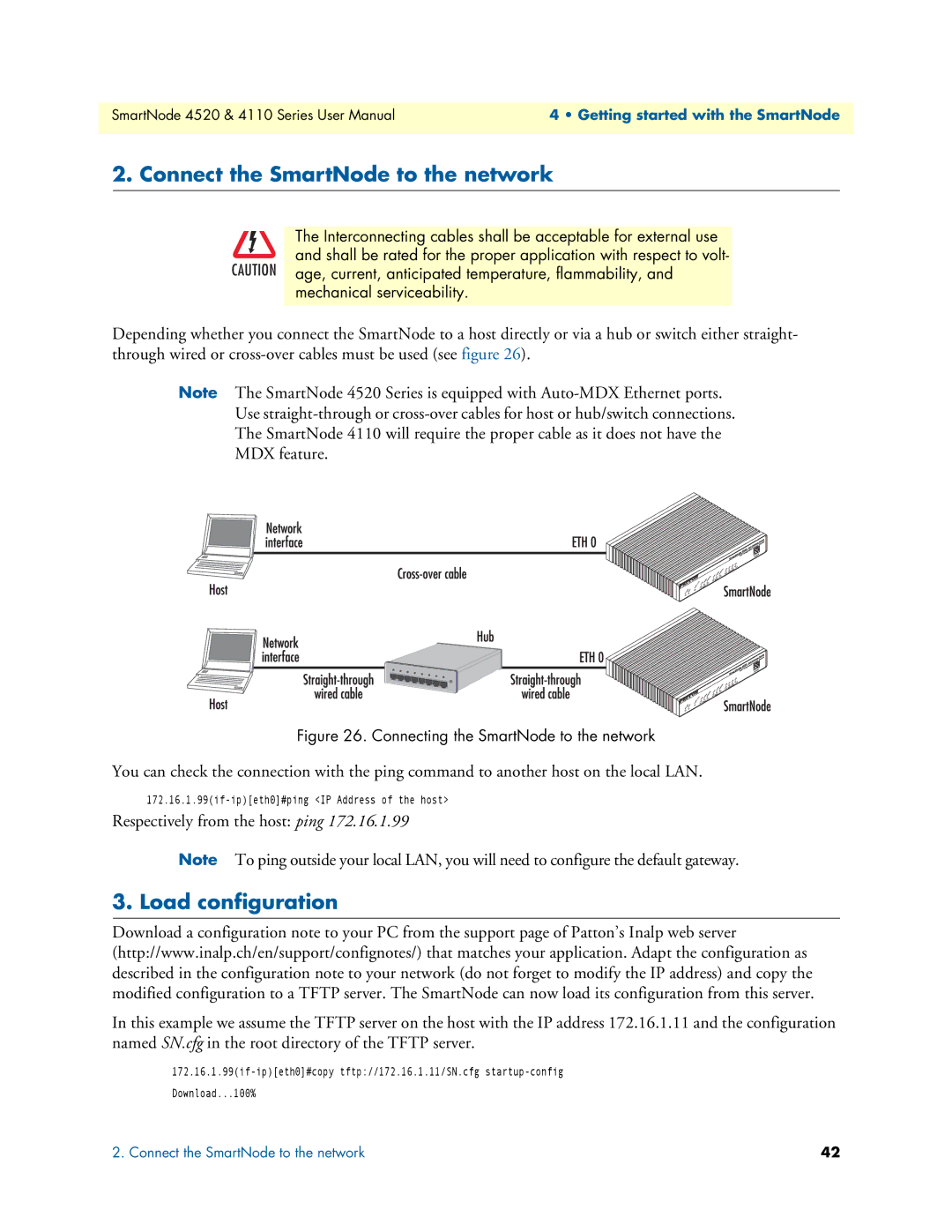 Patton electronic 4110, 4520 user manual Connect the SmartNode to the network, Load configuration 