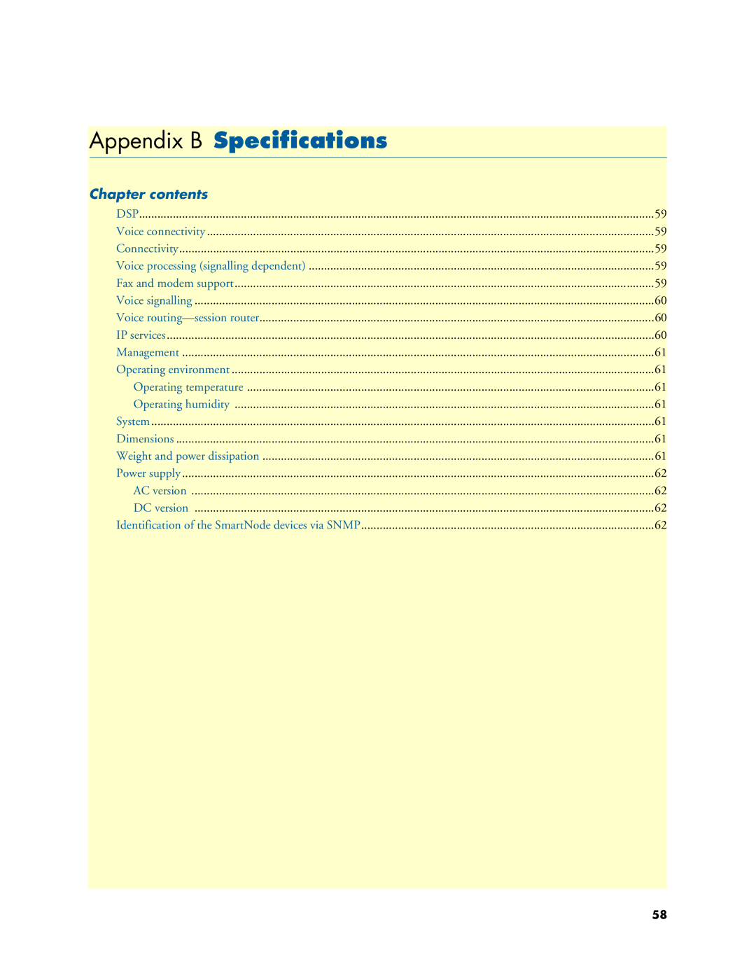 Patton electronic 4110, 4520 user manual Appendix B Specifications, Chapter contents 