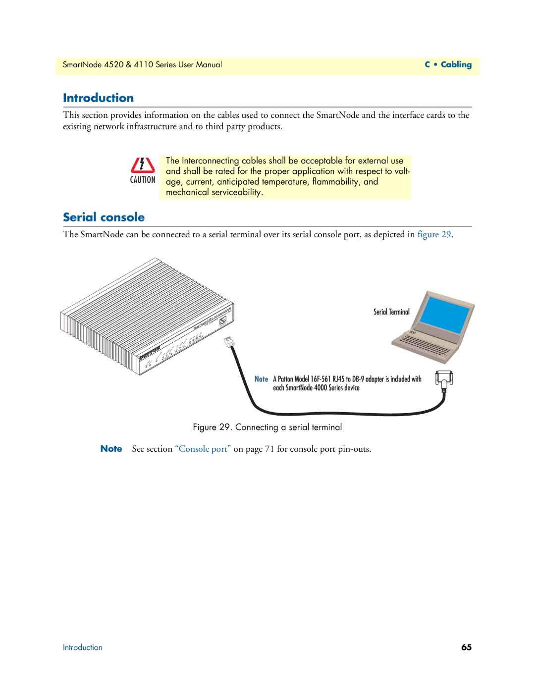 Patton electronic 4520, 4110 user manual Serial console, Connecting a serial terminal 