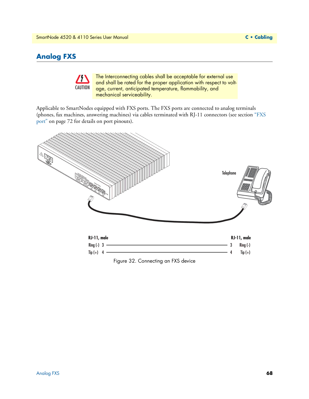 Patton electronic 4110, 4520 user manual Analog FXS, Connecting an FXS device 