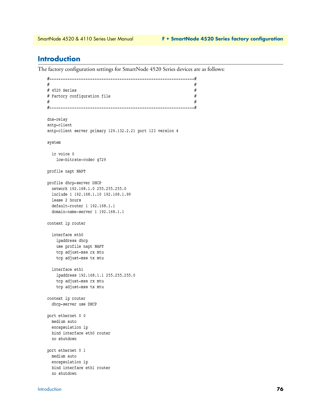 Patton electronic 4110 user manual SmartNode 4520 Series factory configuration 