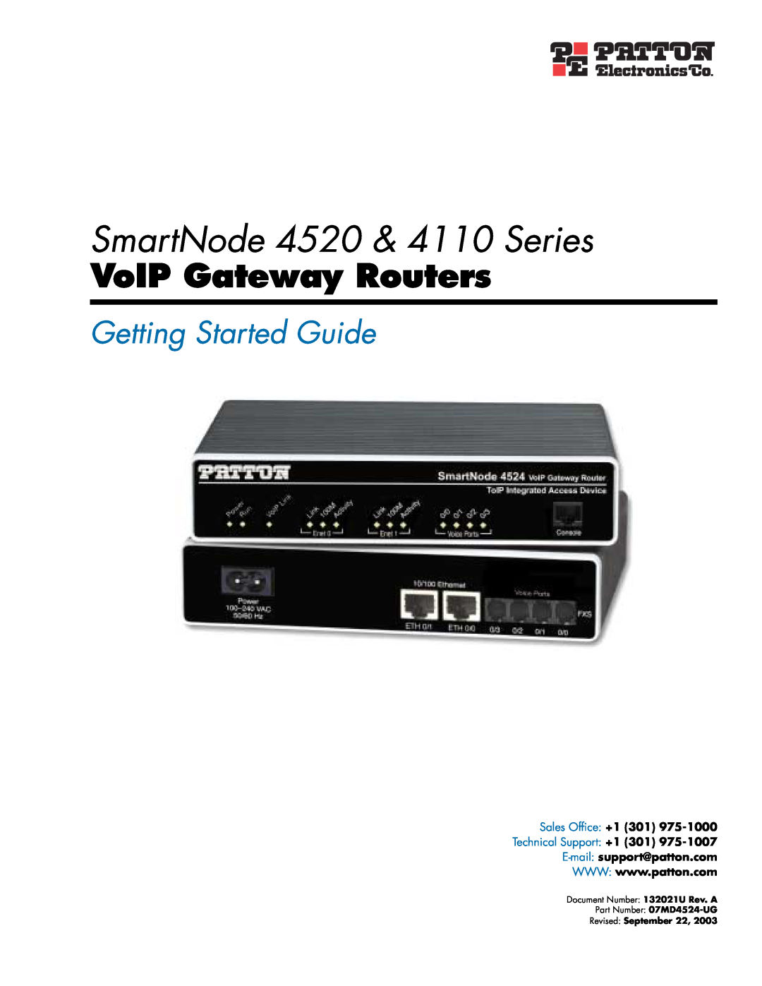 Patton electronic manual SmartNode 4520 & 4110 Series, VoIP Gateway Routers, Getting Started Guide 