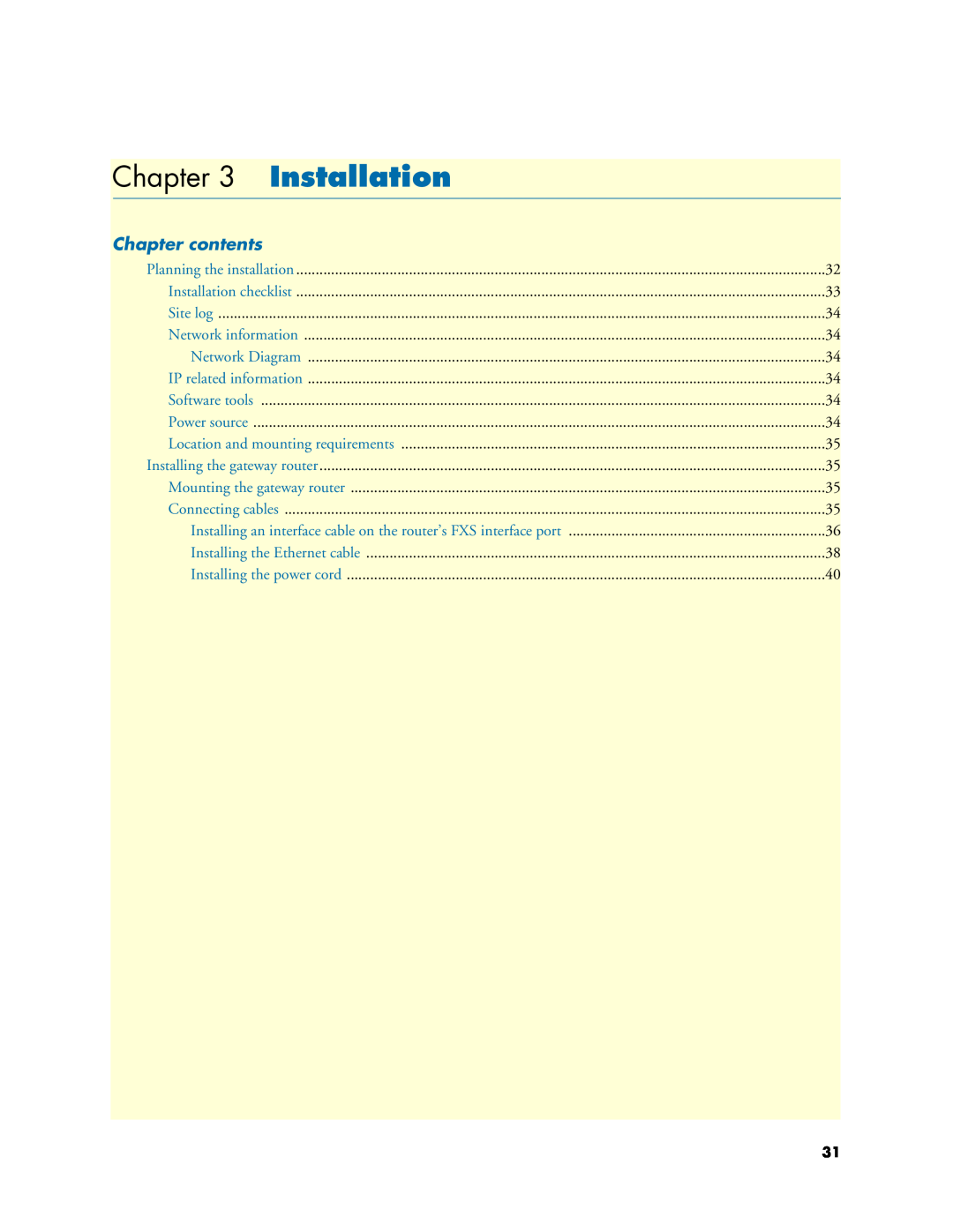 Patton electronic 4110 manual Installation, Chapter contents 
