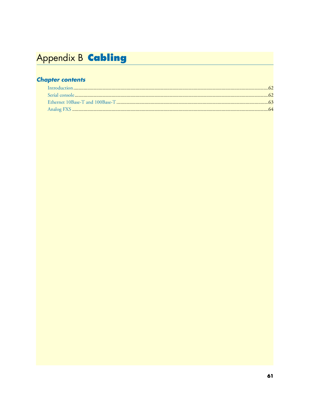 Patton electronic 4110 manual Appendix B Cabling, Chapter contents 