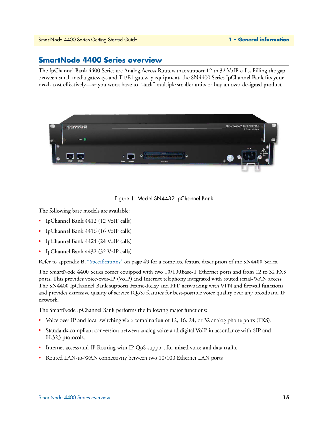 Patton electronic manual SmartNode 4400 Series overview, Model SN4432 IpChannel Bank 