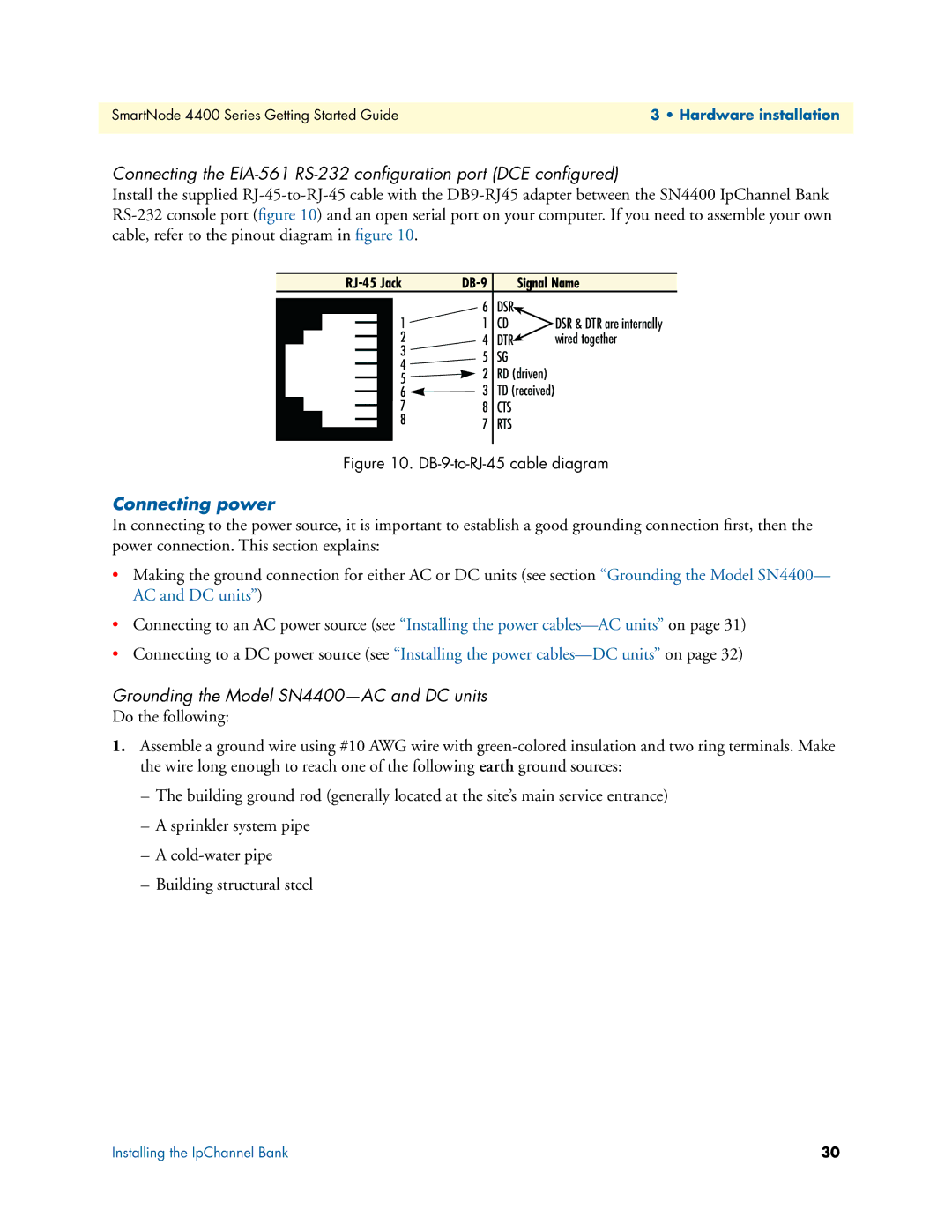 Patton electronic manual Connecting power, Grounding the Model SN4400-AC and DC units 