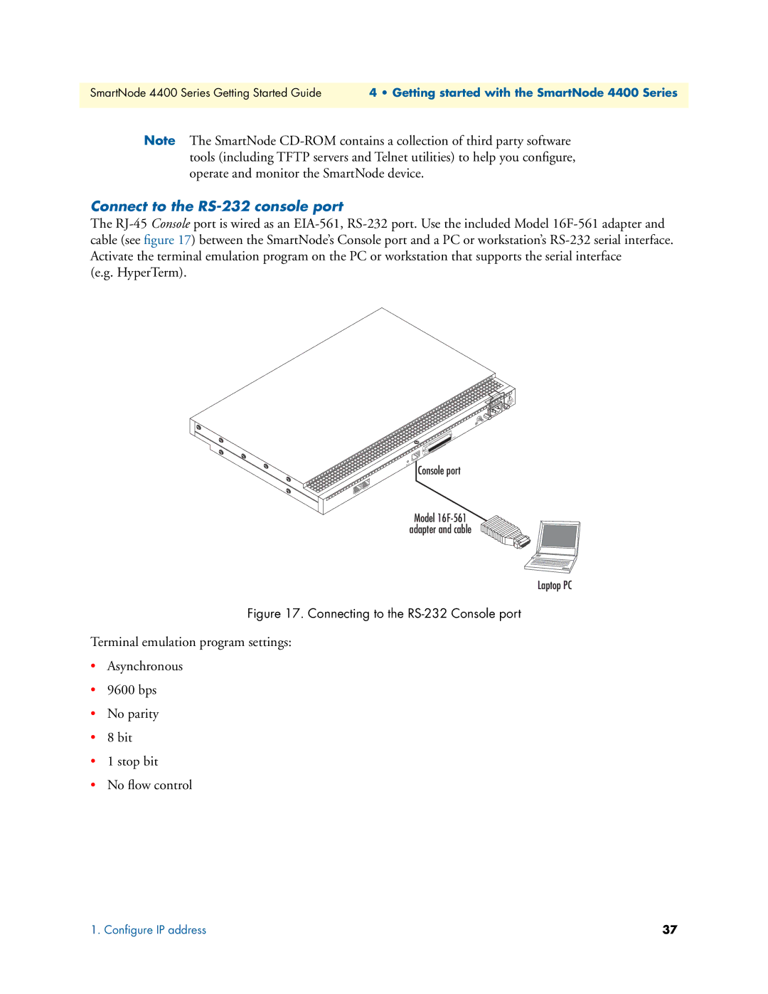 Patton electronic 4400 manual Connect to the RS-232 console port, Connecting to the RS-232 Console port 