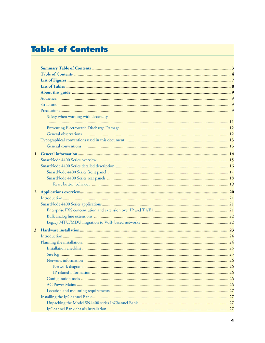 Patton electronic 4400 manual Table of Contents 