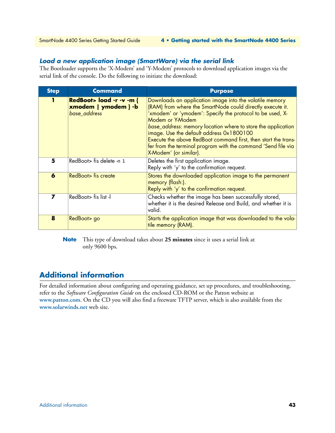 Patton electronic 4400 manual Additional information, Load a new application image SmartWare via the serial link 