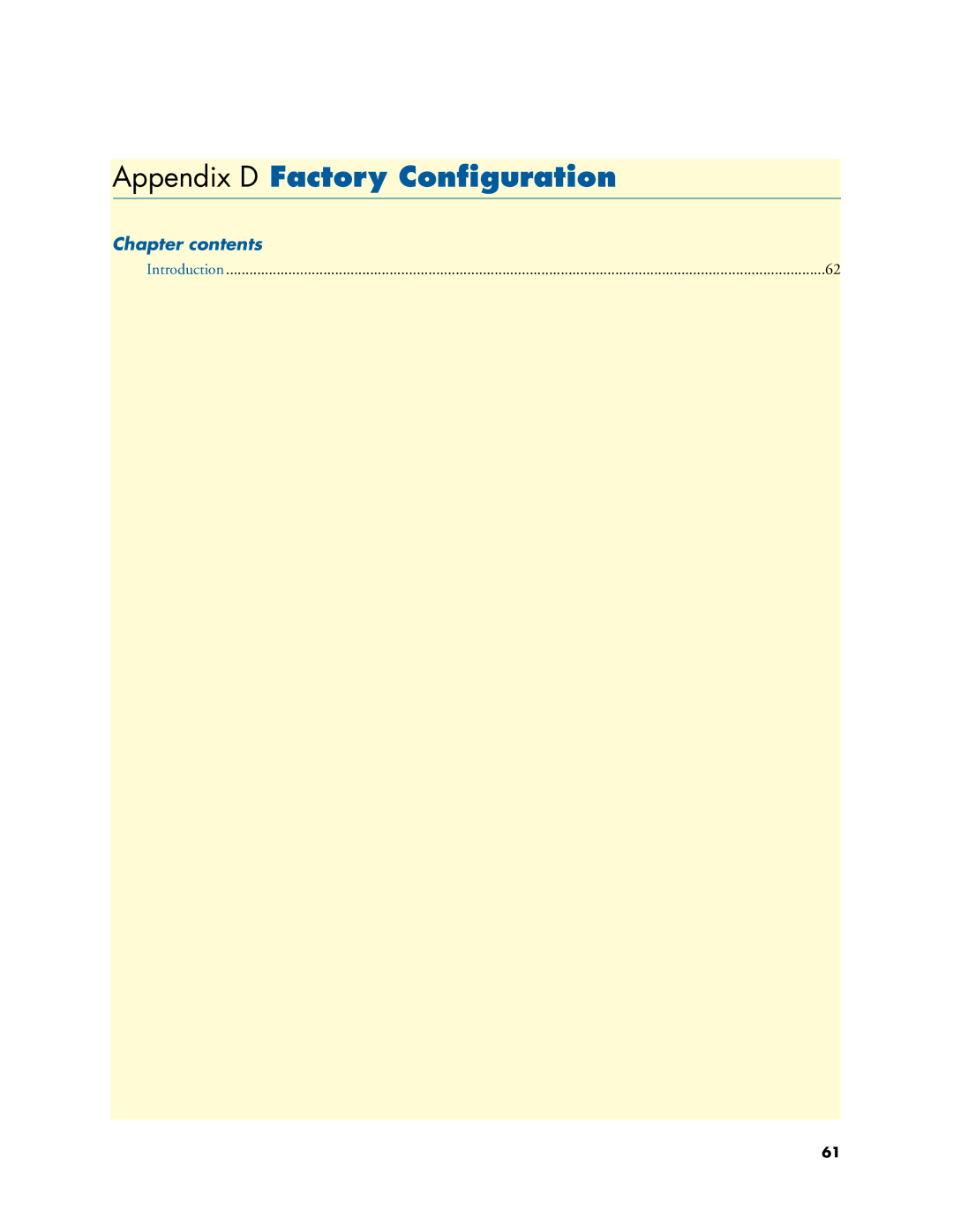 Patton electronic 4400 manual Appendix D Factory Conﬁguration, Chapter contents 