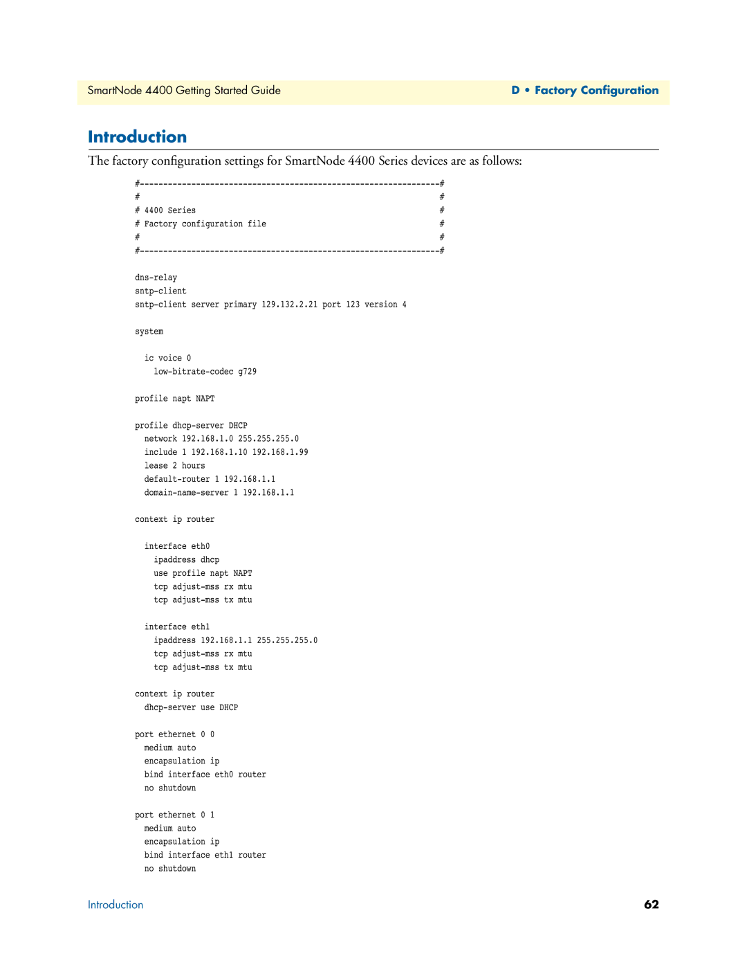 Patton electronic 4400 manual Factory Configuration 