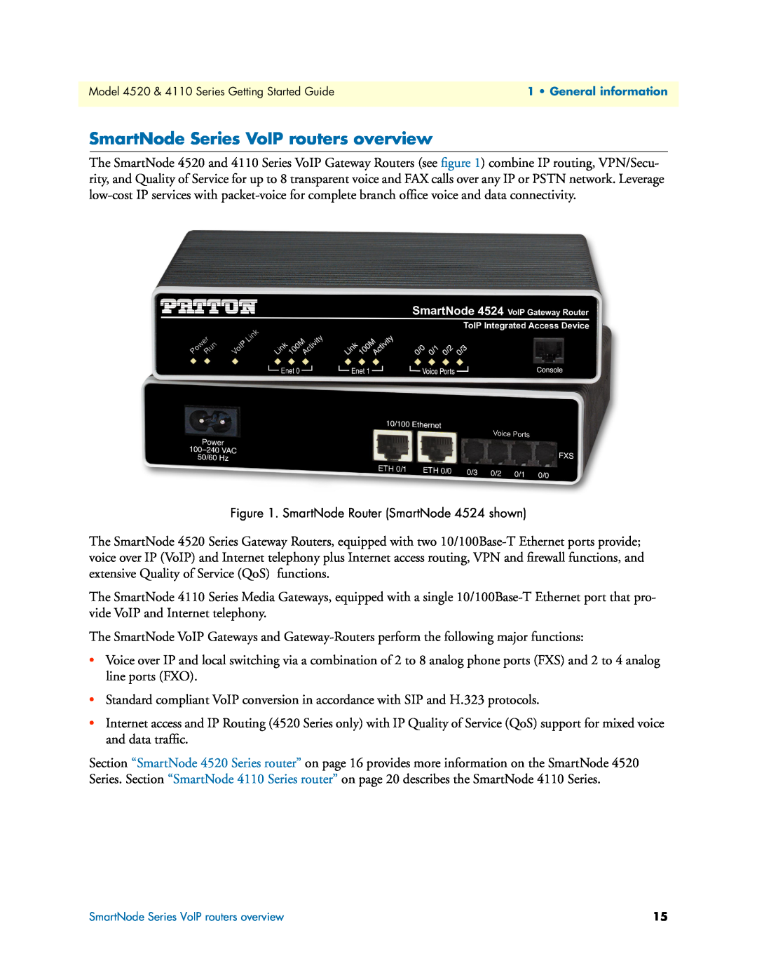 Patton electronic 4520 manual SmartNode Series VoIP routers overview, SmartNode Router SmartNode 4524 shown 