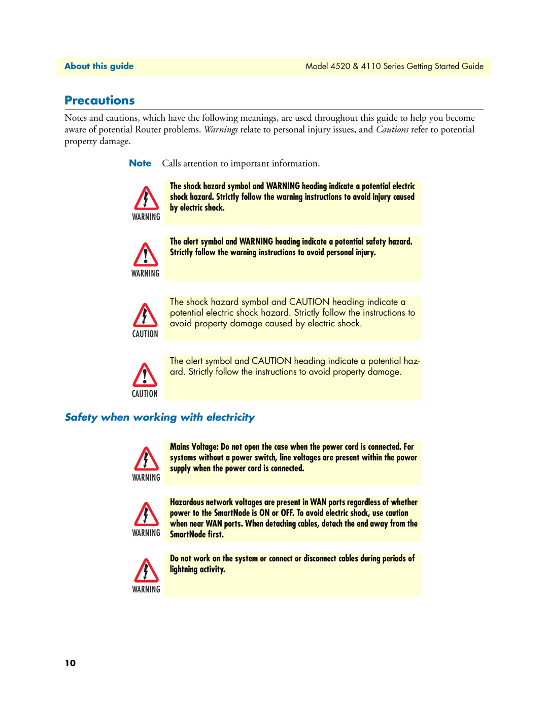 Patton electronic 4520 manual Precautions, Safety when working with electricity 