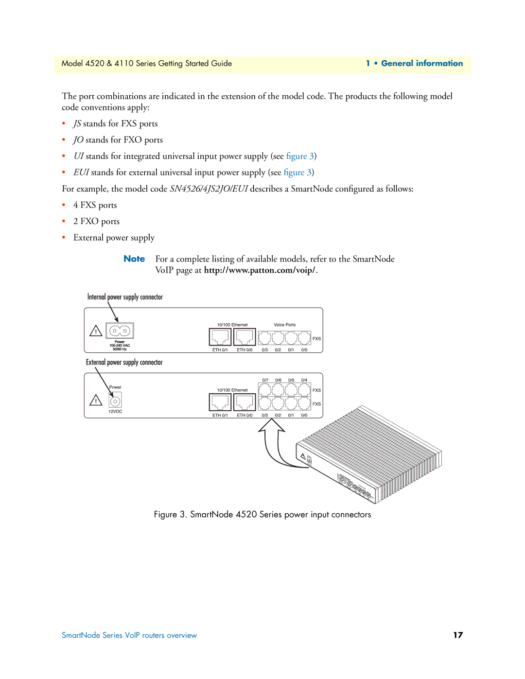 Patton electronic manual SmartNode 4520 Series power input connectors 