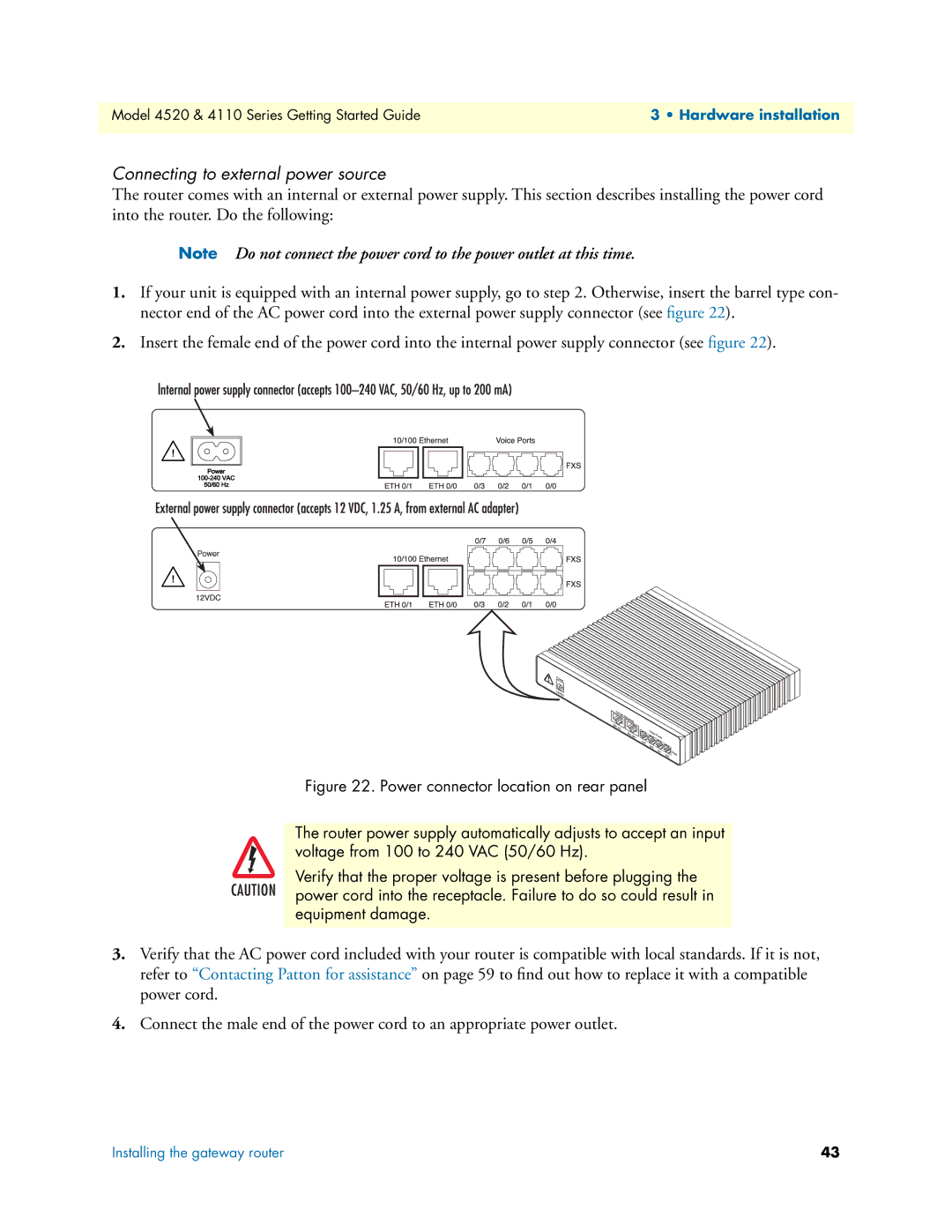 Patton electronic 4520 manual Connecting to external power source 