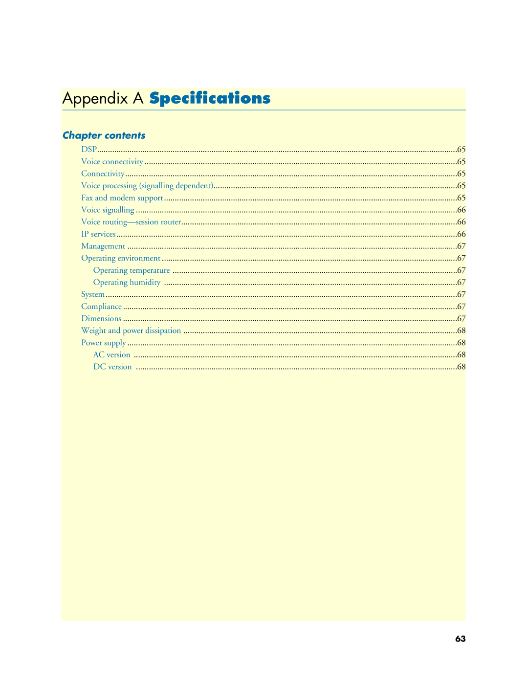 Patton electronic 4520 manual Appendix a Speciﬁcations, Chapter contents 