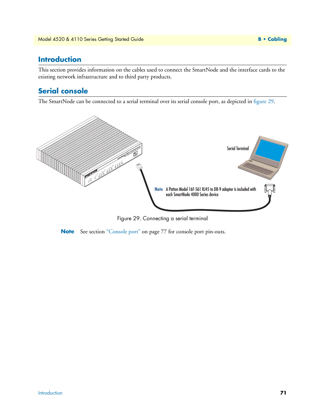 Patton electronic 4520 manual Serial console, Connecting a serial terminal 