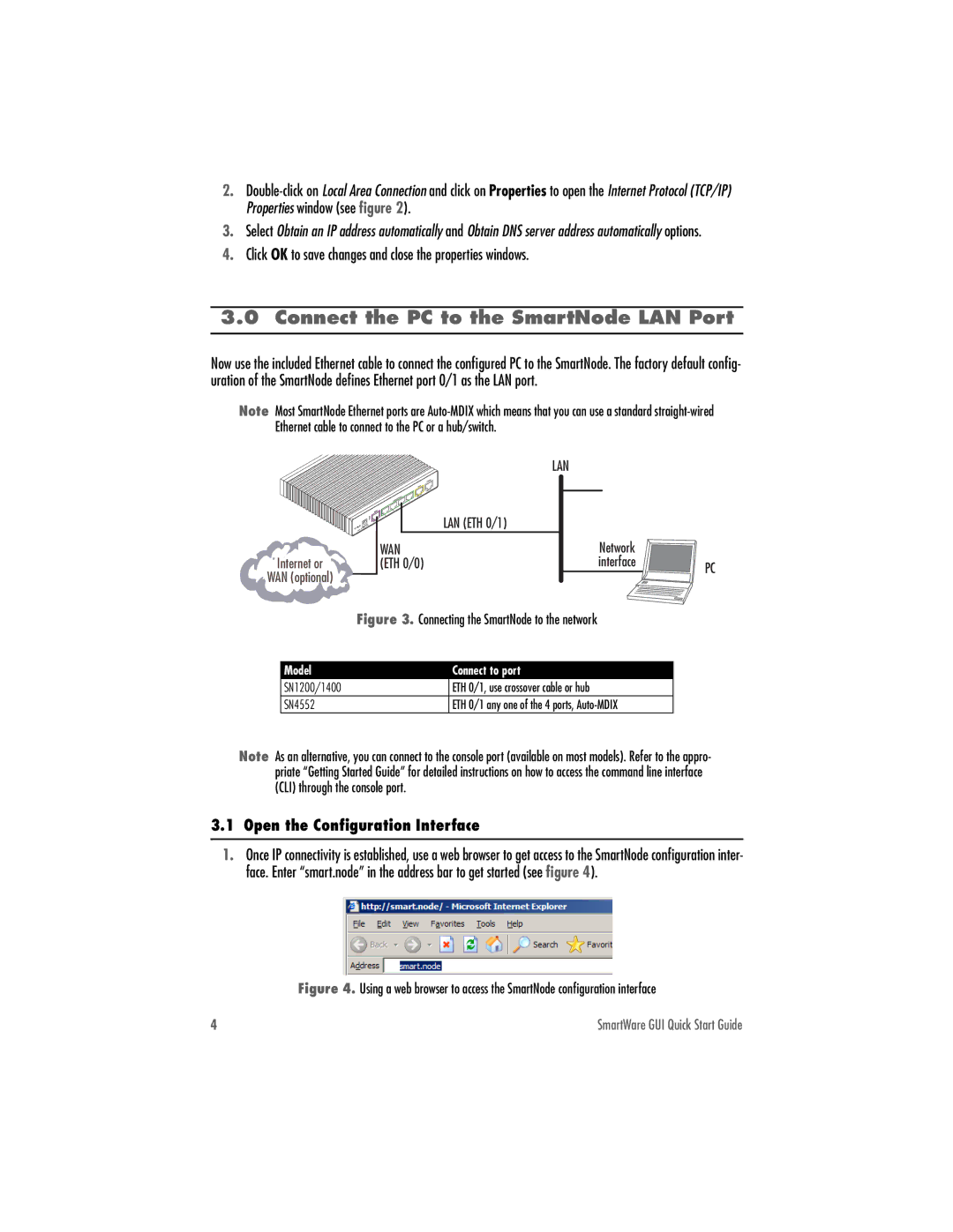 Patton electronic 1200, 4552, 1400 quick start Connect the PC to the SmartNode LAN Port, Open the Conﬁguration Interface 