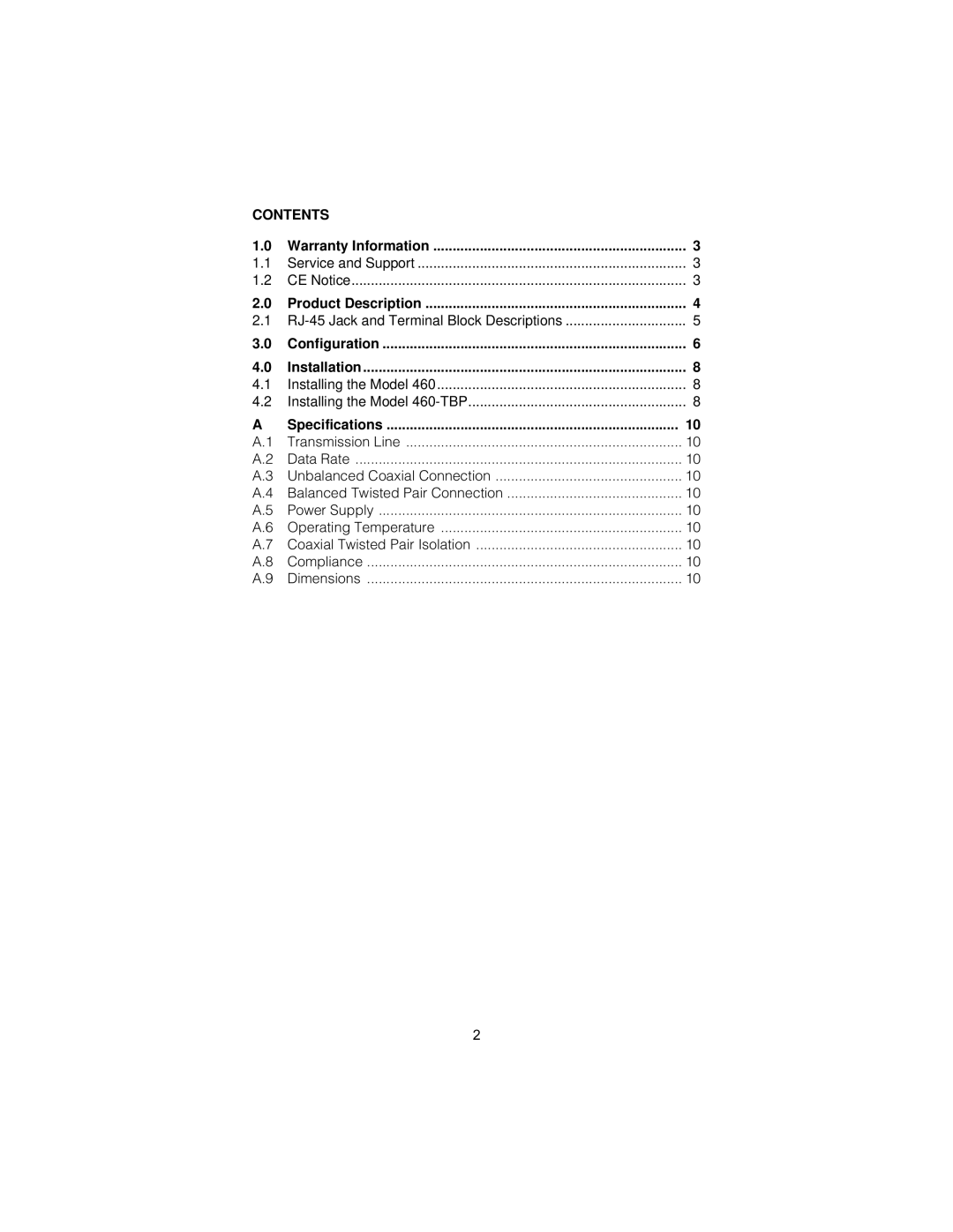 Patton electronic 460 user manual Contents 