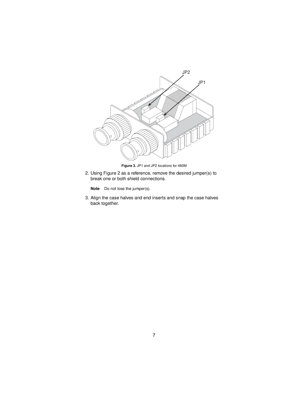 Patton electronic user manual JP1 and JP2 locations for 460M 