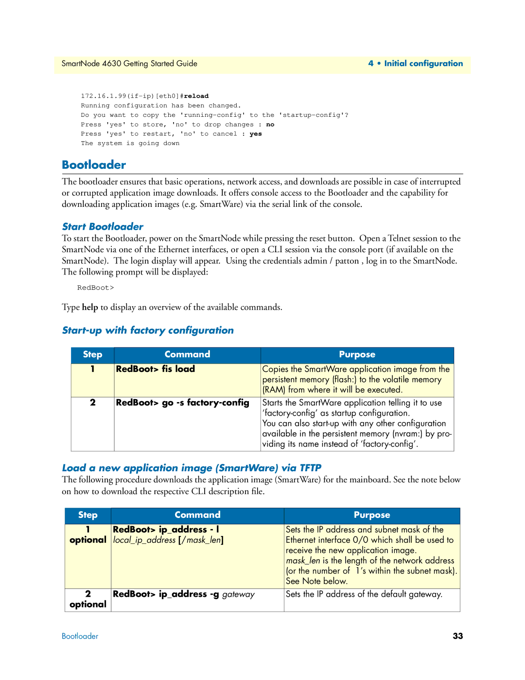 Patton electronic 4630 Series manual Start Bootloader, Start-up with factory conﬁguration 