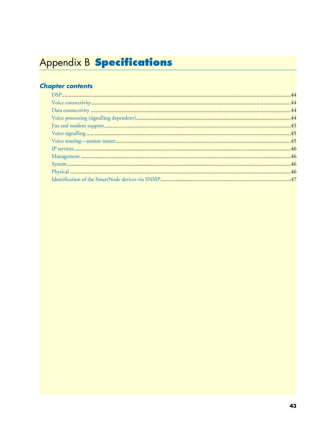 Patton electronic 4630 Series manual Appendix B Speciﬁcations, Chapter contents 