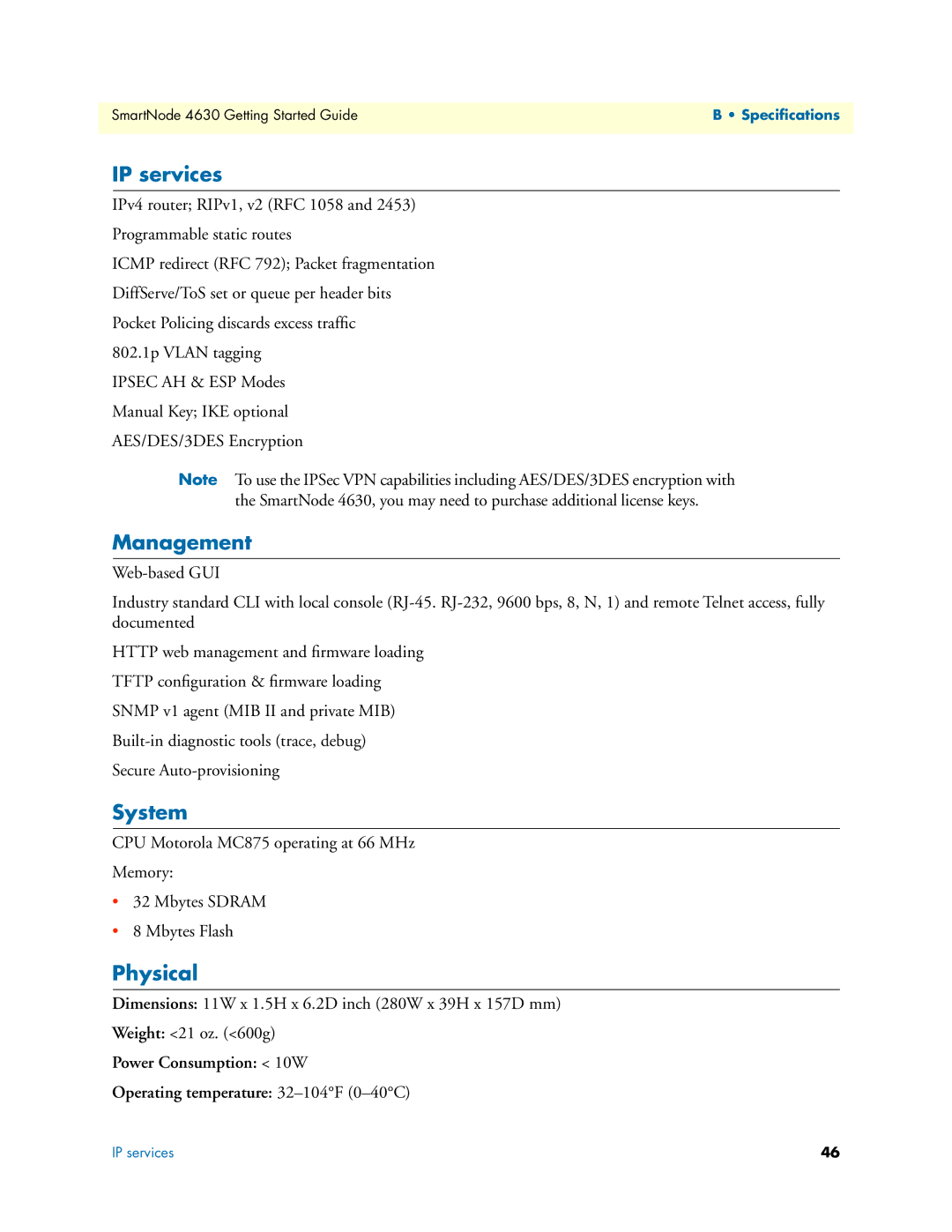 Patton electronic 4630 Series manual IP services, Management, System, Physical 