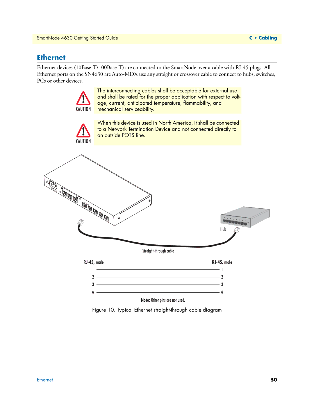 Patton electronic 4630 Series manual Typical Ethernet straight-through cable diagram 