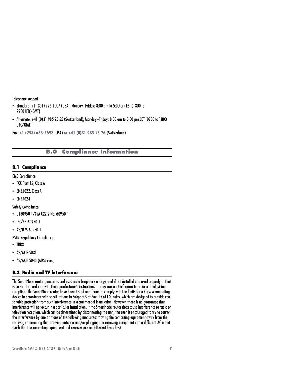 Patton electronic 4654 Series, 4658 Series quick start Compliance Information, Radio and TV interference 