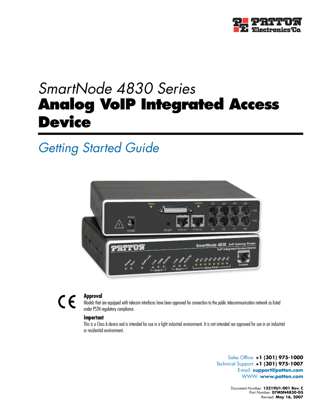 Patton electronic 4830 manual Analog VoIP Integrated Access Device 