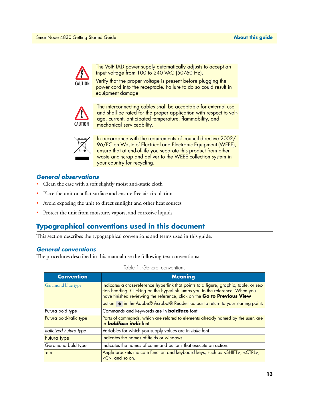 Patton electronic 4830 manual Typographical conventions used in this document, General observations, General conventions 