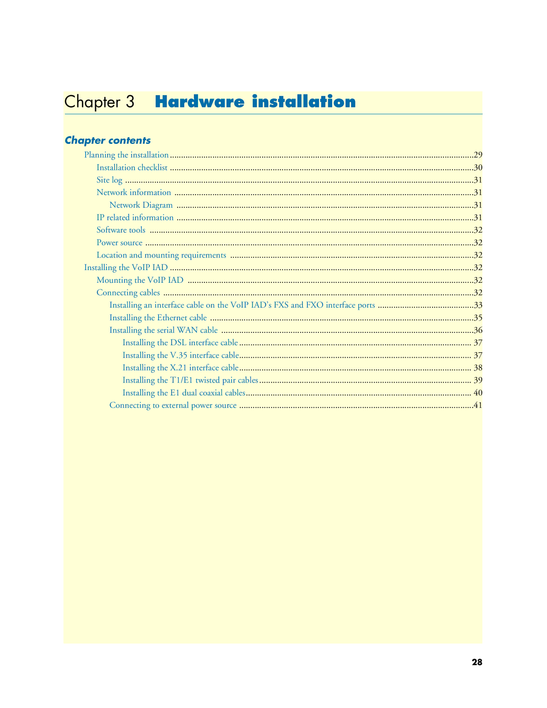 Patton electronic 4830 manual Hardware installation, Chapter contents 