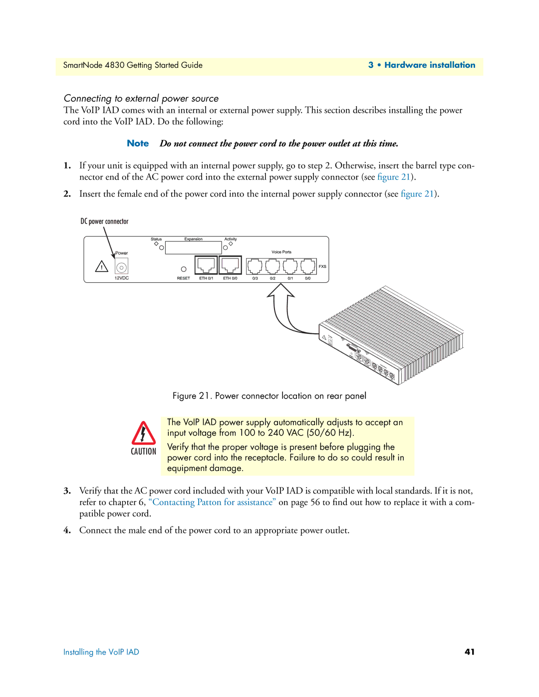 Patton electronic 4830 manual Connecting to external power source 