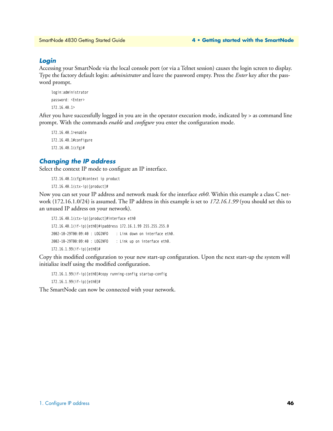 Patton electronic 4830 manual Login, Changing the IP address 